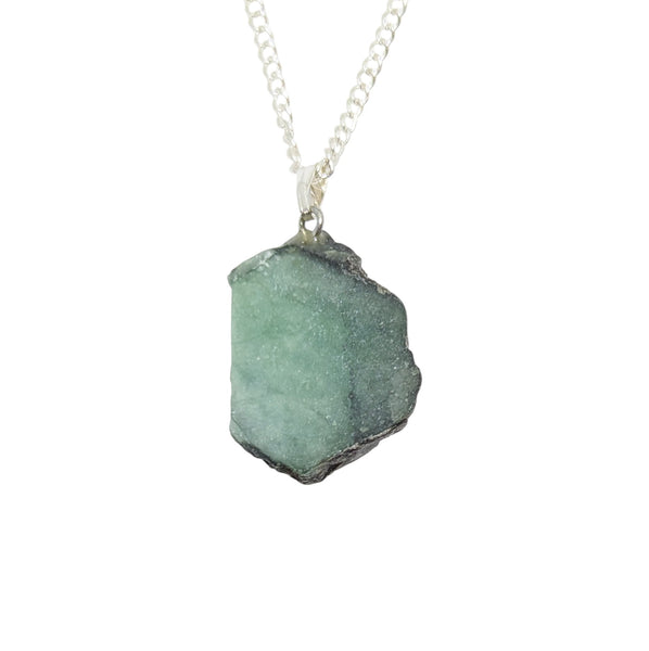 Raw Emerald Crystal Necklace UK - Gemstone Pendant - Crystal Jewellery - Crystal Healing