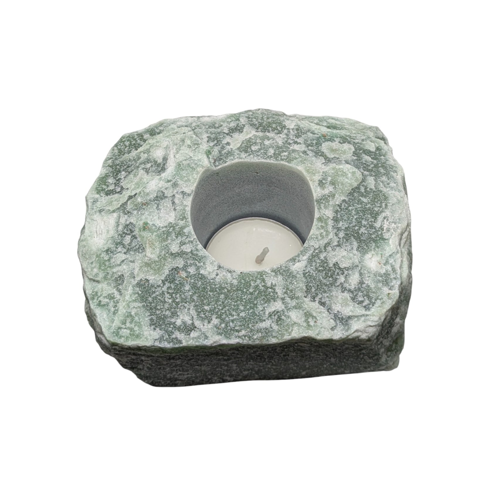Raw Green Aventurine Tealight Holder, Crystal Candle, Gemstone Tealight Holder