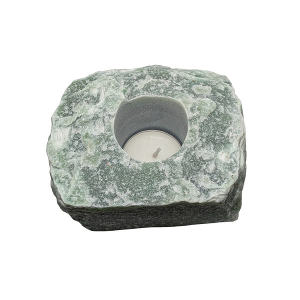 Raw Green Aventurine Tealight Holder, Crystal Candle, Gemstone Tealight Holder