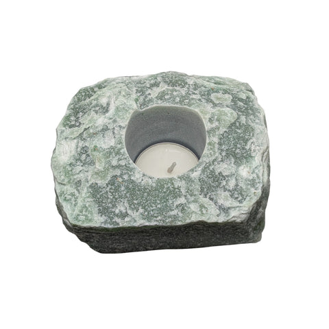 Raw Green Aventurine Tealight Holder, Crystal Candle, Gemstone Tealight Holder