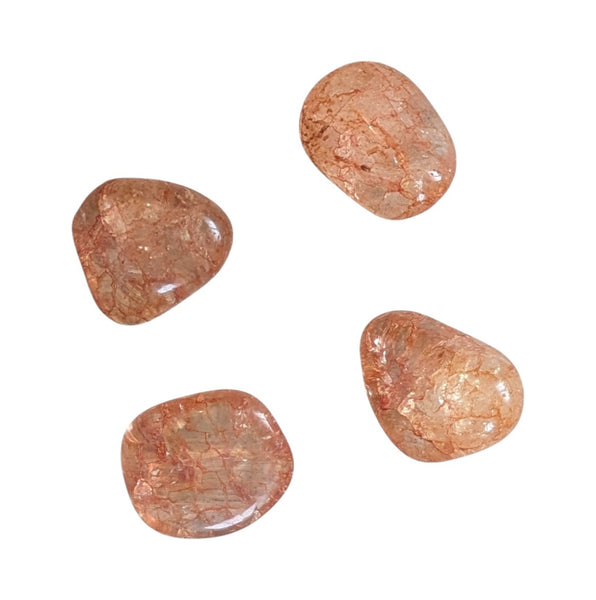 Coloured Crackle Quartz Crystal Tumblestone - Orange - UK - Vein Quartz - Fire & Ice Quartz