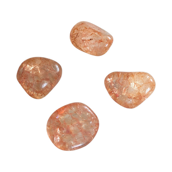 Coloured Crackle Quartz Crystal Tumblestone - Orange - UK - Vein Quartz - Fire & Ice Quartz