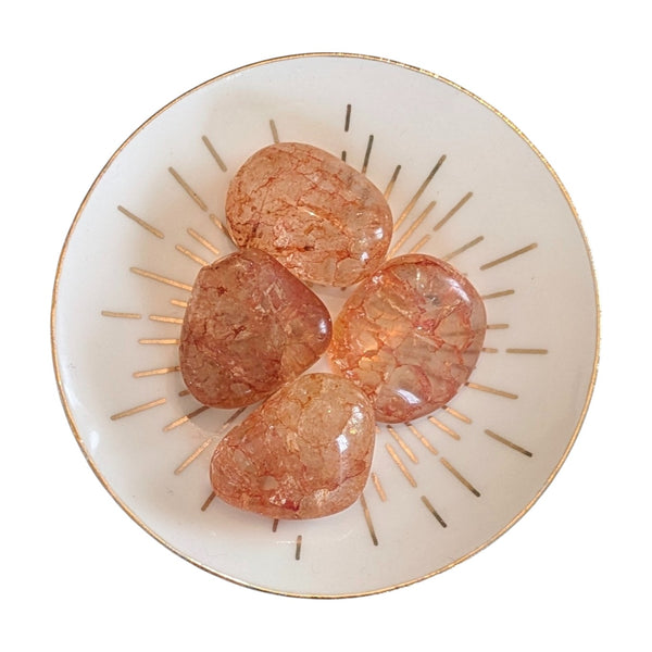 Coloured Crackle Quartz Crystal Tumblestone - Orange - UK - Vein Quartz - Fire & Ice Quartz