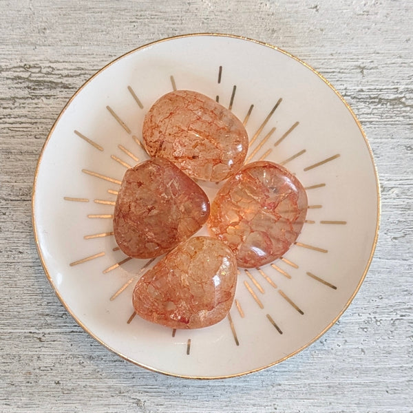 Coloured Crackle Quartz Crystal Tumblestone - Orange - UK - Vein Quartz - Fire & Ice Quartz