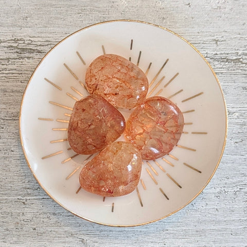 Coloured Crackle Quartz Crystal Tumblestone - Orange - UK - Vein Quartz - Fire & Ice Quartz