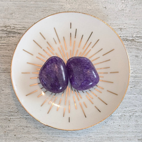 Coloured Crackle Quartz Crystal Tumblestone - Purple - UK Fire & Ice Quartz - Vein Quartz