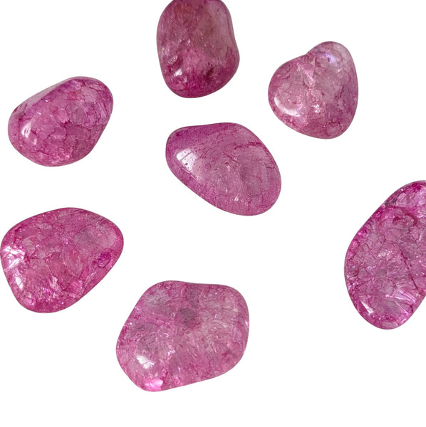 Coloured Crackle Quartz Crystal Tumblestone UK - Pink - Vein Quartz - Fire & Ice Quartz