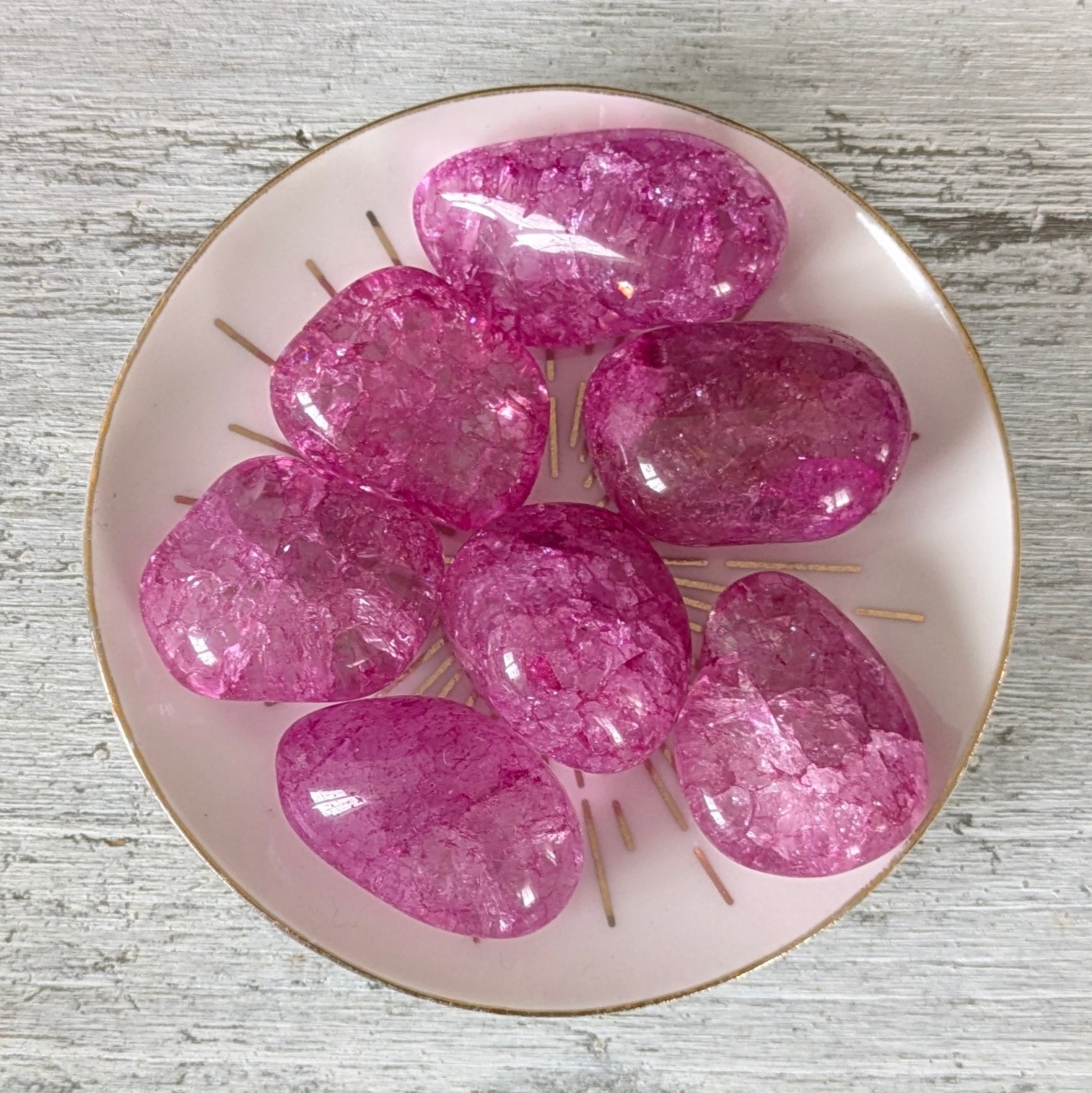 Coloured Crackle Quartz Crystal Tumblestone UK - Pink - Vein Quartz - Fire & Ice Quartz