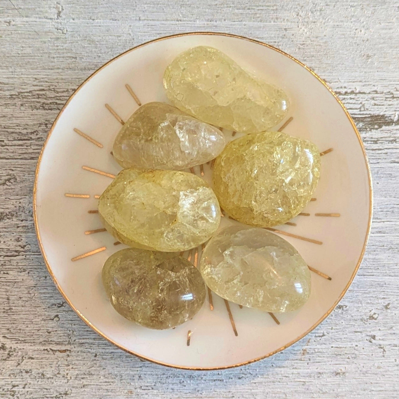 Coloured Crackle Quartz Crystal Tumblestone UK - Yellow - Vein Quartz - Fire & Ice Quartz