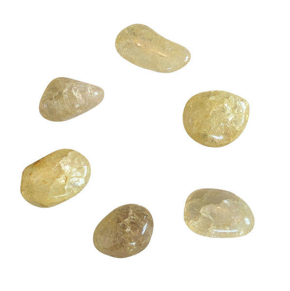 Coloured Crackle Quartz Crystal Tumblestone UK - Yellow - Vein Quartz - Fire & Ice Quartz