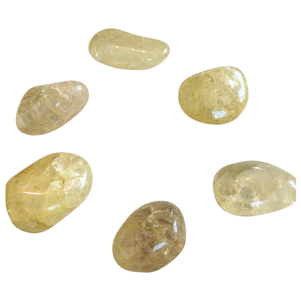 Coloured Crackle Quartz Crystal Tumblestone UK - Yellow - Vein Quartz - Fire & Ice Quartz