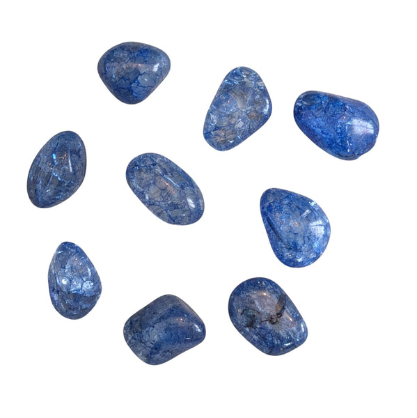 Coloured Crackle Quartz Crystal Tumblestone UK  - Blue - Fire & Ice - Vein Quartz