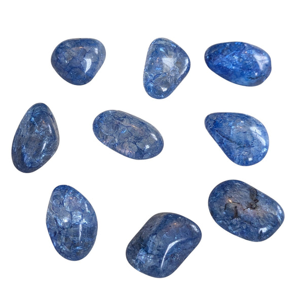 Coloured Crackle Quartz Crystal Tumblestone UK  - Blue - Fire & Ice - Vein Quartz