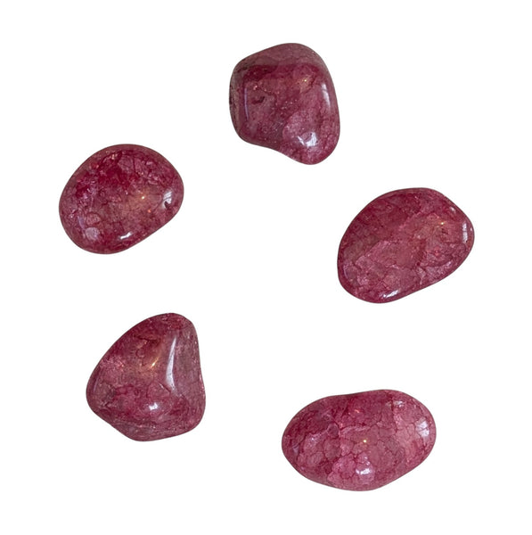 Coloured Crackle Quartz Crystal Tumblestone UK - Burgundy - Fire & Ice Quartz - Vein Quartz
