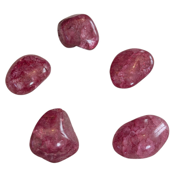 Coloured Crackle Quartz Crystal Tumblestone UK - Burgundy - Fire & Ice Quartz - Vein Quartz