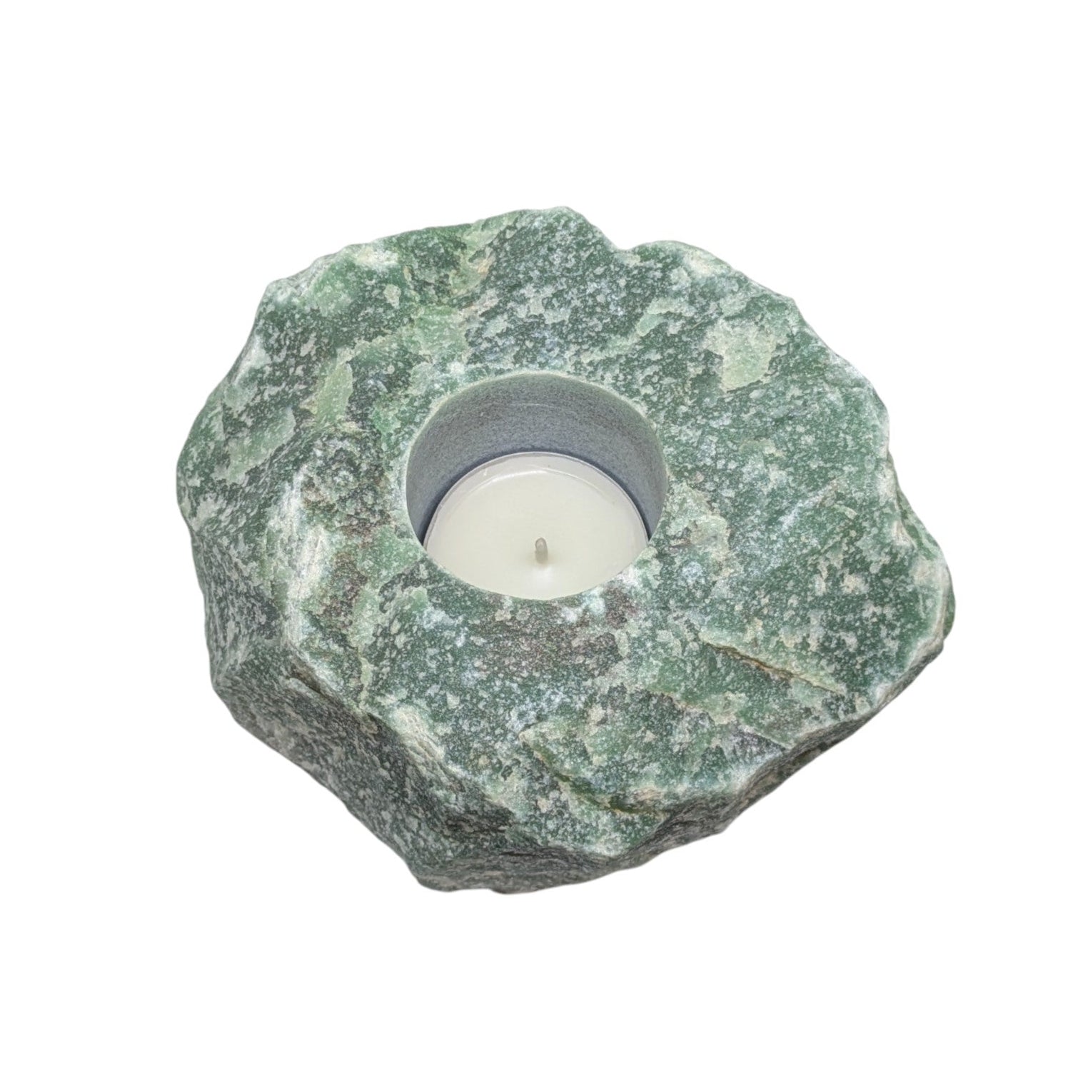 Green Aventurine Tealight Holder, Raw Green Aventurine Candle Holder, Rough Green Aventurine Tealight Holder, Natural Crystal Candle