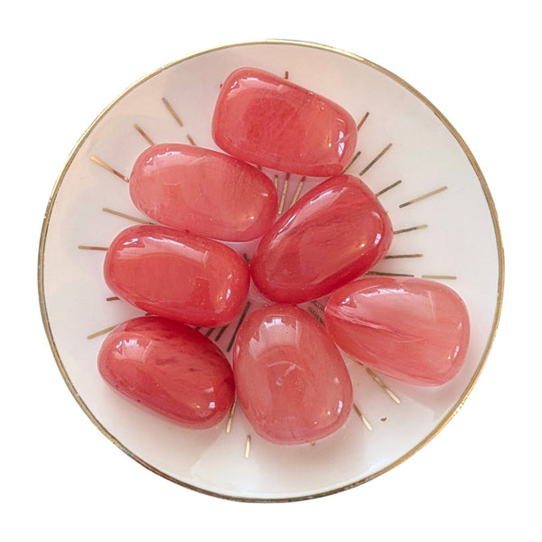 Cherry Quartz Tumblestone - Cinnabar & Quartz - Heart Chakra - Aquarius Stone - Balance & Harmony