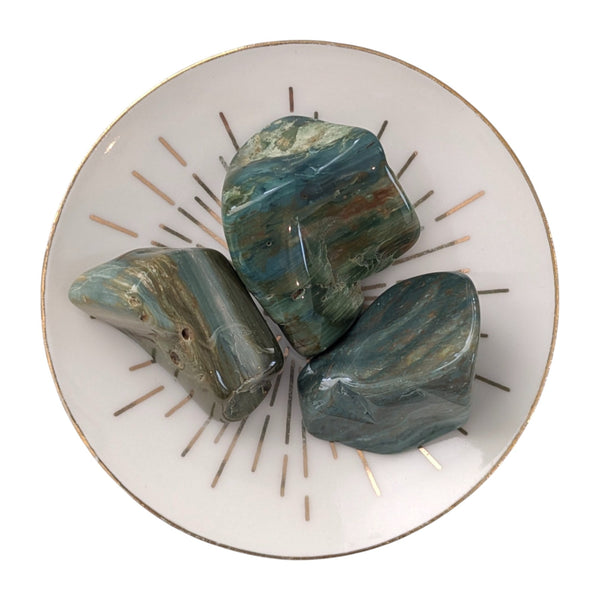 Green Petrified Wood Crystal Tumblestone UK - Green Fossilized Wood  - Rare Gemstones - Collectors Stones