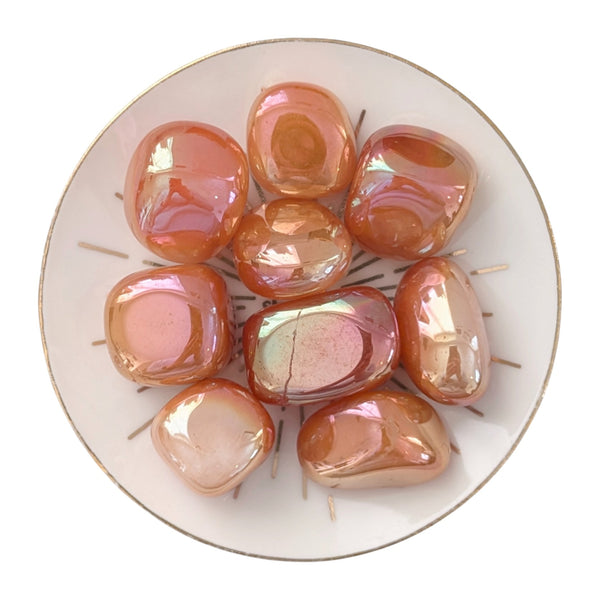 Tangerine Aura Quartz Crystal Tumblestone
