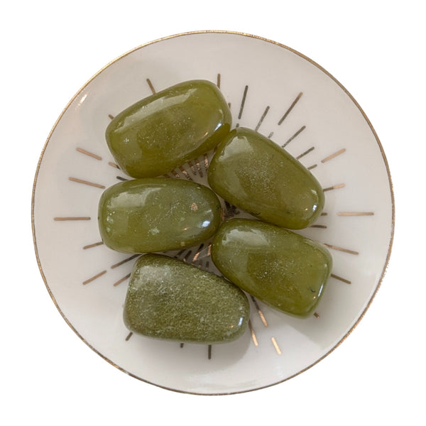 Jade (Olive) Tumblestone - Nephrite Jade luck, Prosperity & Abundance - Heart Chakra Stone