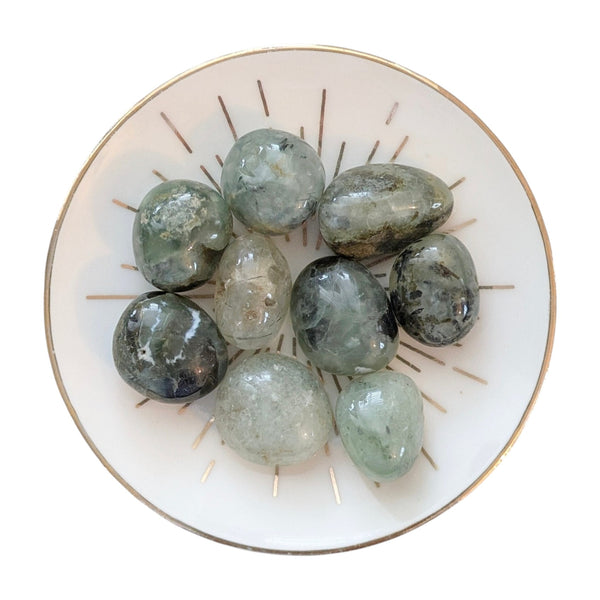 Prehnite with Epidote Inclusions Tumblestone - A Stone for Dreaming - Gemstone for Libra