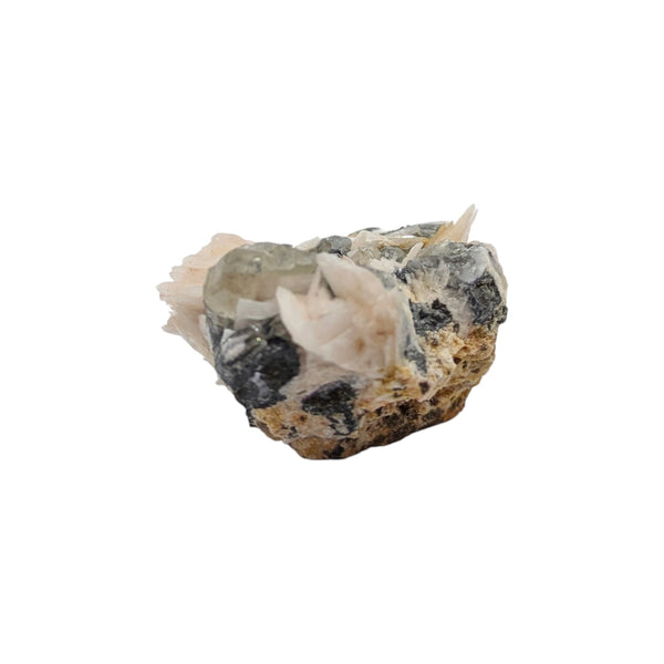 Natural Raw Specimen of Cerussite with Galena on a Barite Bladed Matrix (Morocco) - Sold As Seen
