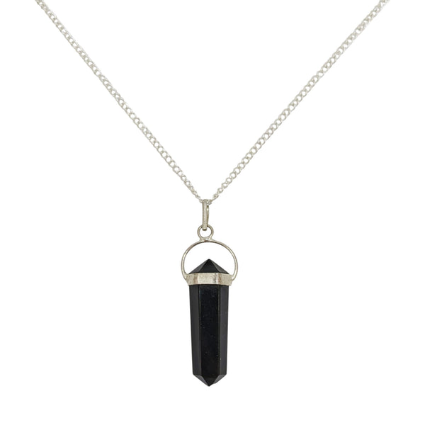 Black Agate Pendant Necklace - Grounding & Protection Gemstone - Black Crystal Jewelry