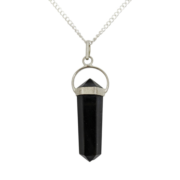 Black Agate Pendant Necklace - Grounding & Protection Gemstone - Black Crystal Jewelry