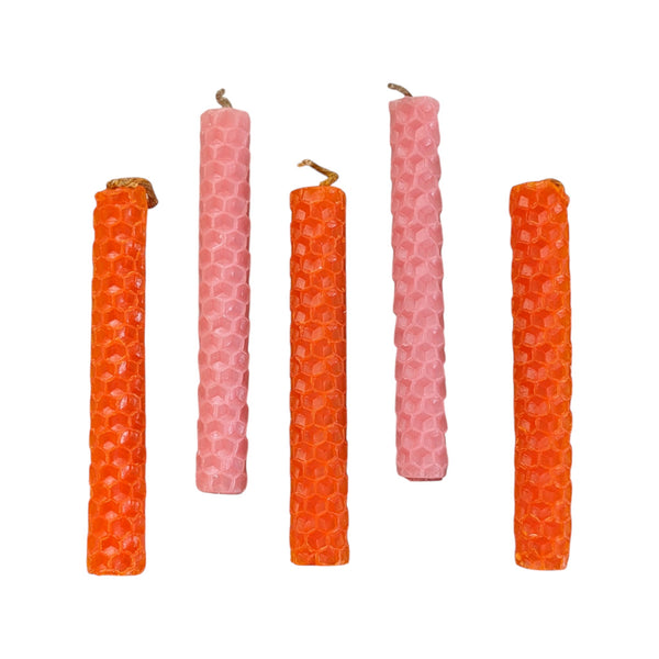 Pink & Orange Beeswax Spell Candle Set - Creativity & Self Love - Spell Casting - Ritual Candles