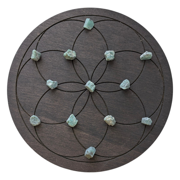 Mini Raw Crystal Grid Sets - Apatite, Emerald, Iron Pyrite - Natural Rough Gemstones - Grid Work