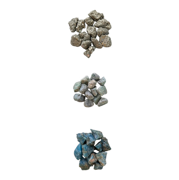 Mini Raw Crystal Grid Sets - Apatite, Emerald, Iron Pyrite - Natural Rough Gemstones - Grid Work