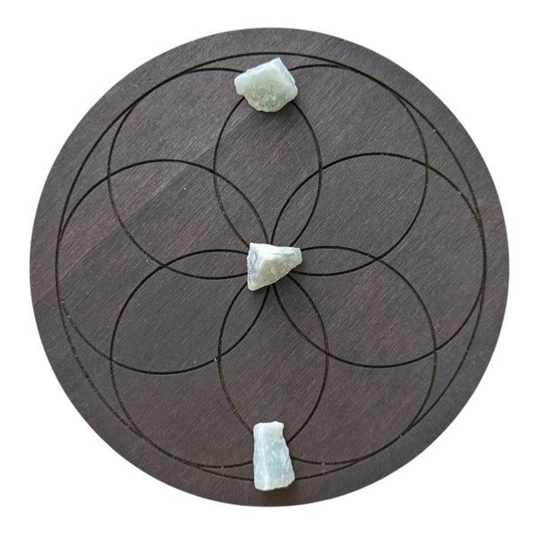 Small Raw Crystal Grid Sets - Rose Quartz, Jade, Grey Moonstone, Green Calcite