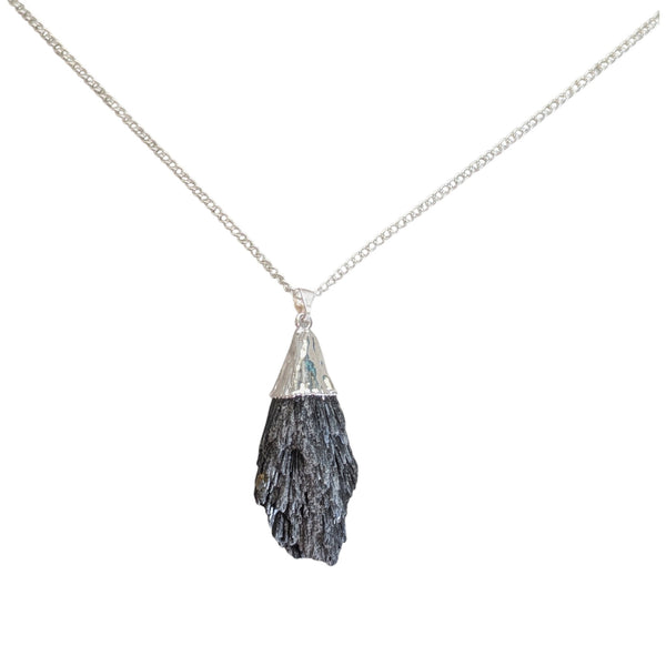 Silver Plated Chain with Raw Black Kyanite Blade attached.