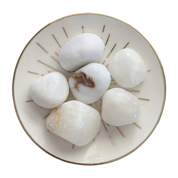 White Anhydrite tumbled stones