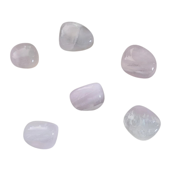 Pink Fluorite tumblestones – range of sizes showing pale pink to translucent tones