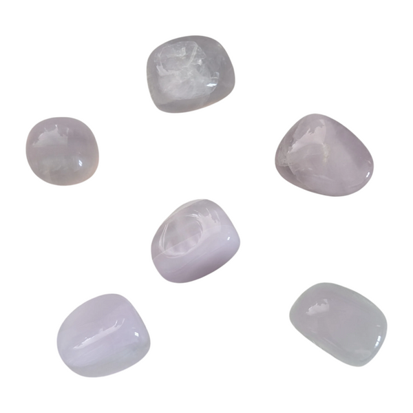 Pink Fluorite tumblestone crystals – soft pink and lilac tones, smooth polished finish