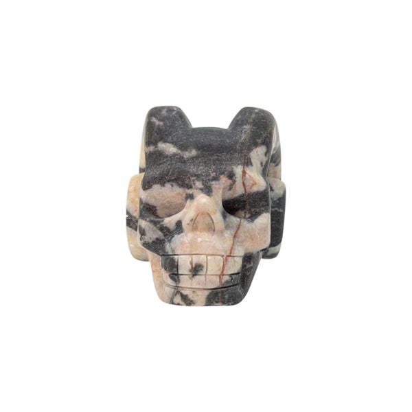 Pink zebra jasper handcarved skull with horns