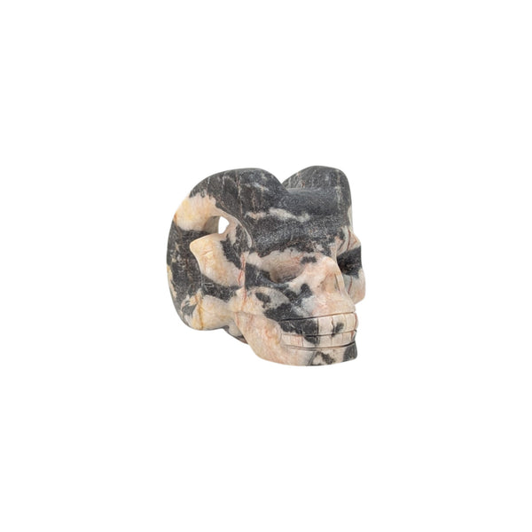 Pink Zebra Jasper Horned Skull Carving 