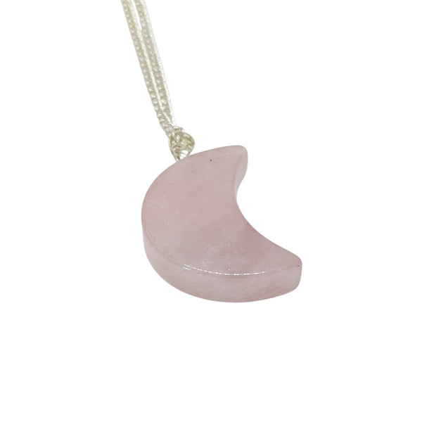 Rose Quartz Crescent Moon Pendant Necklace
