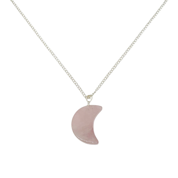 Rose Quartz Crescent Moon Pendant Necklace