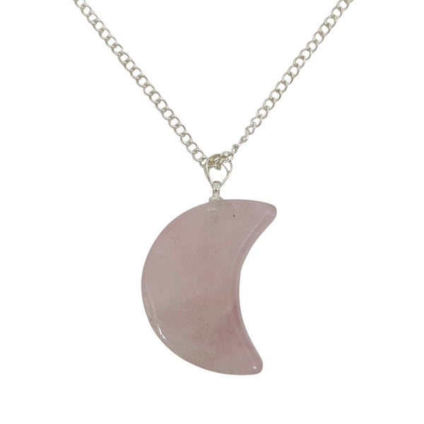 Rose Quartz Crescent Moon Pendant Necklace