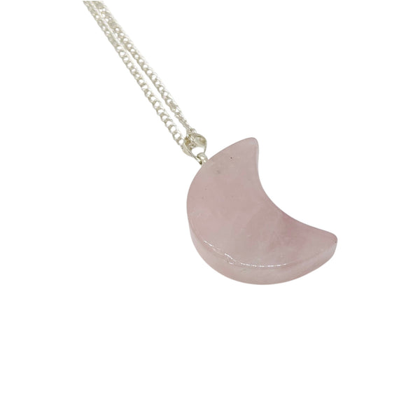 Rose Quartz Crescent Moon Pendant Necklace