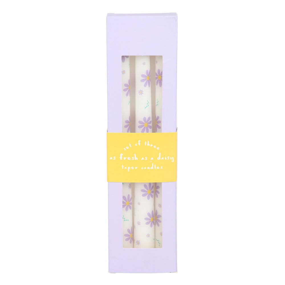 Set of Three Purple Daisy Taper Candles