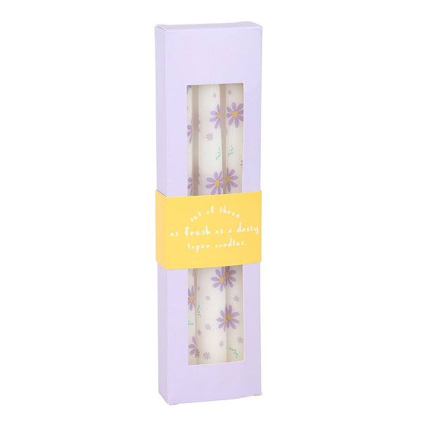 Set of Three Purple Daisy Taper Candles