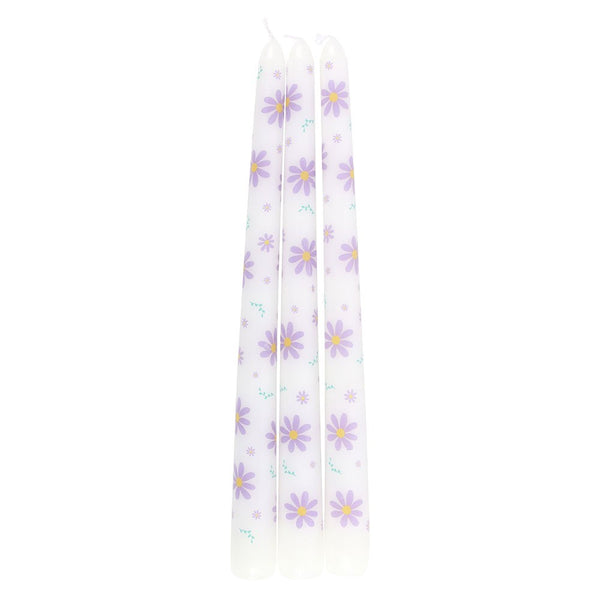 Set of Three Purple Daisy Taper Candles