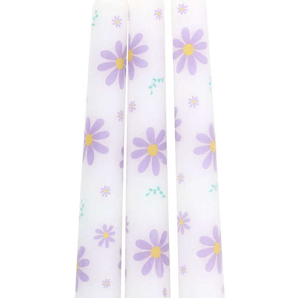 Set of Three Purple Daisy Taper Candles