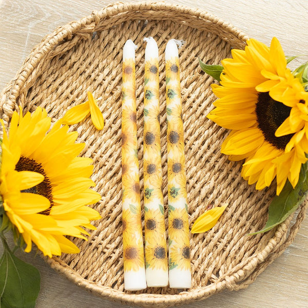 Set of Three Sunflower Taper Candles