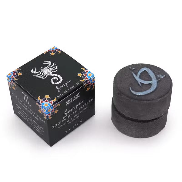 Two Scorpio bath fizzers in a black gift box