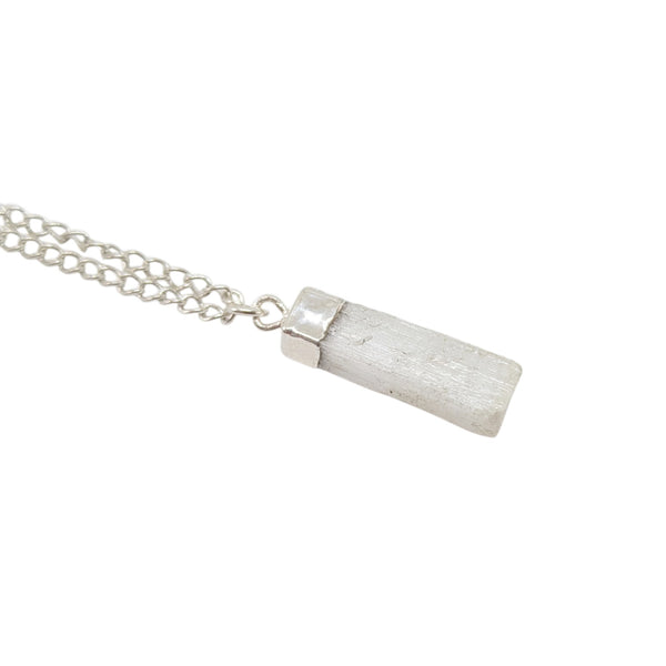 selenite necklace on a silver plated 18 inch chain