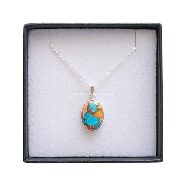 Spiny Oyster Turquoise 925 Sterling Silver Necklace in a black gift box 